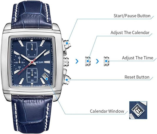 Montre à cadran rectangulaire avec bracelet en cuir